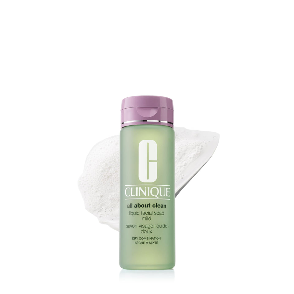 Clinique front packaging showing mild liquid facial soap and gentle cleansing benefit