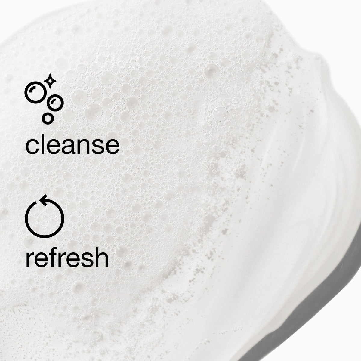 Clinique close-up pump and texture illustrating gentle lather and easy dispensing