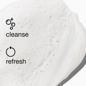 Clinique close-up pump and texture illustrating gentle lather and easy dispensing