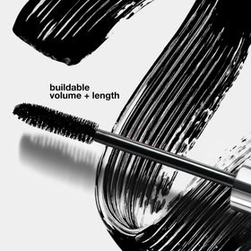 Clinique black mascara swatch on skin illustrating rich pigment and smooth finish