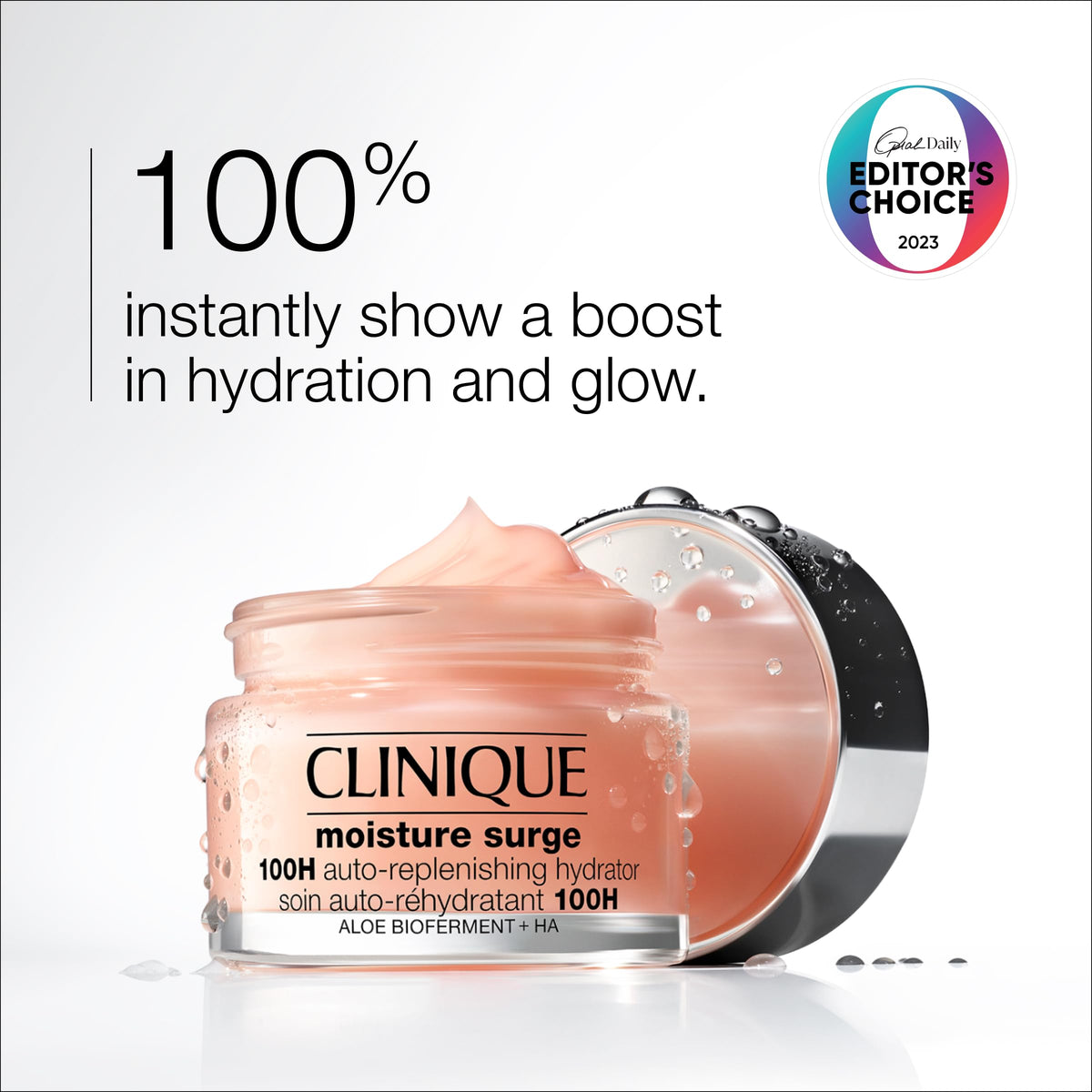 Close-up of Clinique Moisture Surge 100H jar texture highlighting lightweight gel