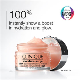 Close-up of Clinique Moisture Surge 100H jar texture highlighting lightweight gel