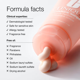 Clinique lotion dispensed on palm highlighting smooth spreadability and hydration