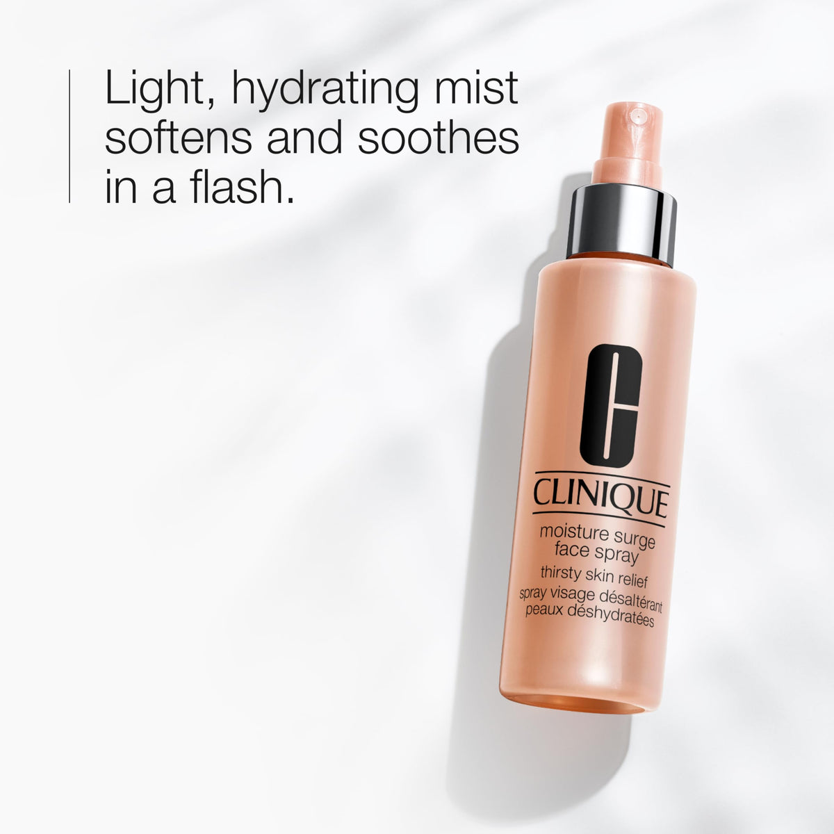 Clinique Moisture Surge close-up mist spray demonstrating fine texture that hydrates evenly
