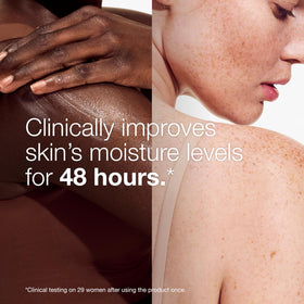 Clinique bottle held next to hand showing 6.7 fl oz size and travel-friendly scale