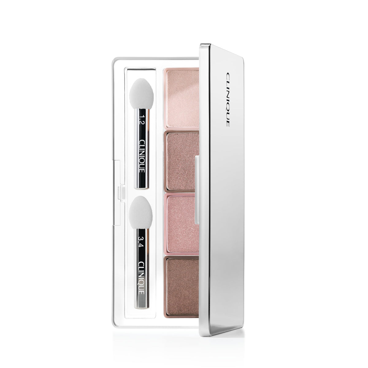 Clinique compact front view showing Pink Chocolate quad and branding for quick selection
