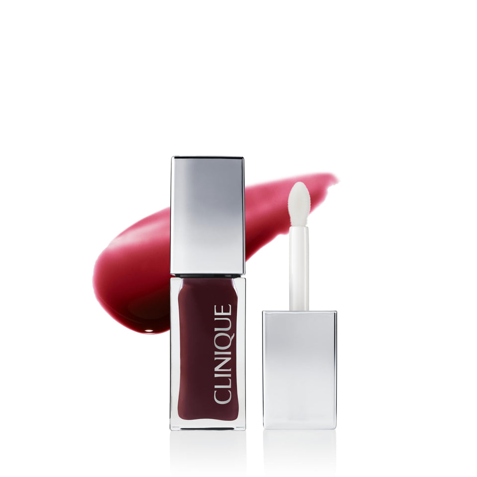 Clinique front packaging showing Pop Lip + Cheek bottle and shade Black Honey benefits portable convenience