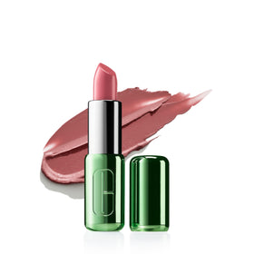 Clinique Pop lipstick front packaging showing shade and finish benefit long-lasting color