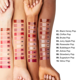 Clinique lip swatch on model highlighting shiny finish and enhanced lip definition