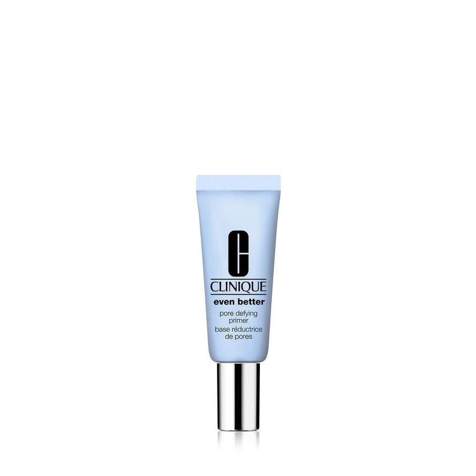 Clinique front packaging showing compact primer bottle and brand logo for trust