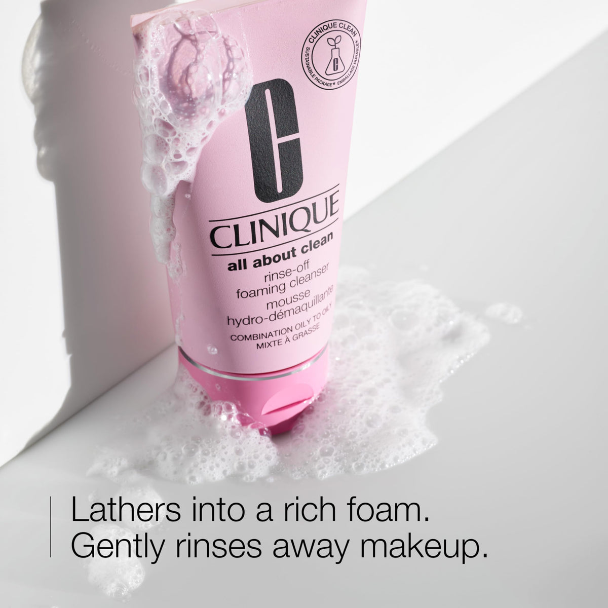 Clinique mousse texture close-up highlighting soft lathering benefit
