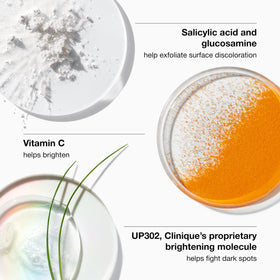 Clinique dispenser and label detail highlighting clinical brightening complex