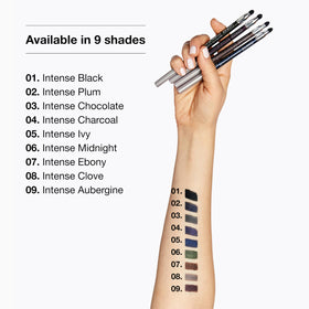 Clinique Quickliner applied to eyelid demonstrating precise lashline definition and bold black color