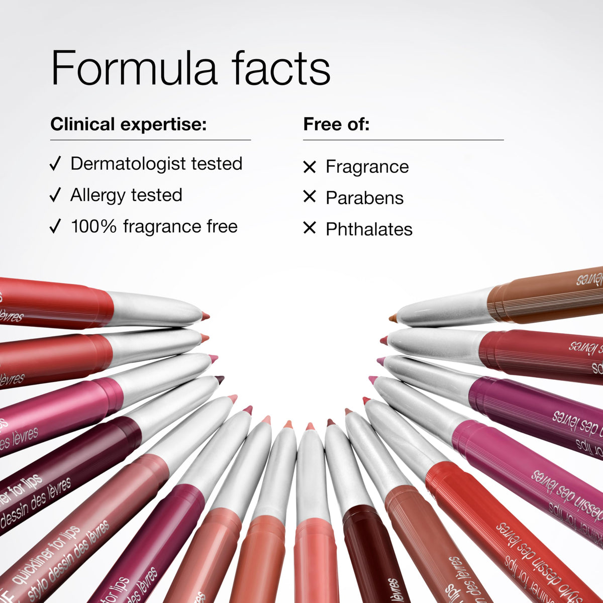 Clinique Quickliner side label detail highlighting twist-up mechanism and ingredient confidence
