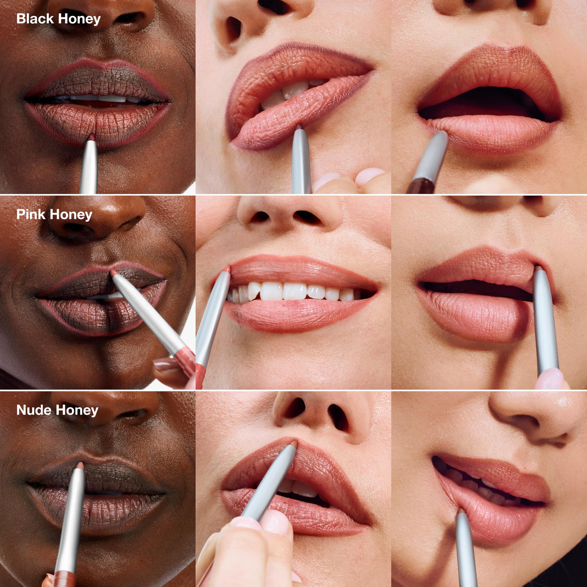Clinique Quickliner texture swatches on skin showing creamy finish and buildable coverage