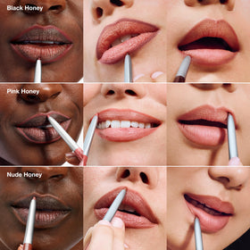 Clinique Quickliner texture swatches on skin showing creamy finish and buildable coverage