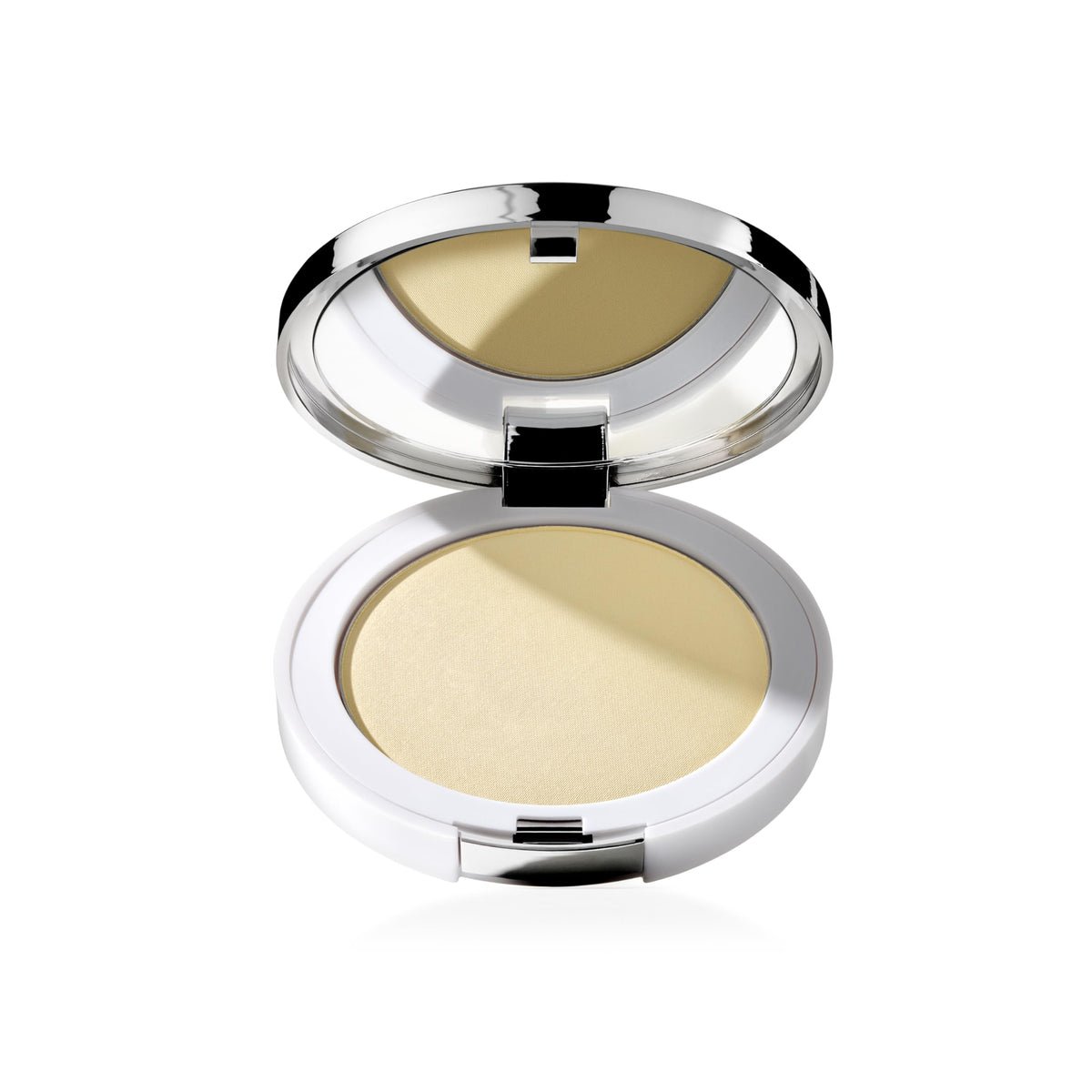 Clinique compact front view showing brand and compact benefit