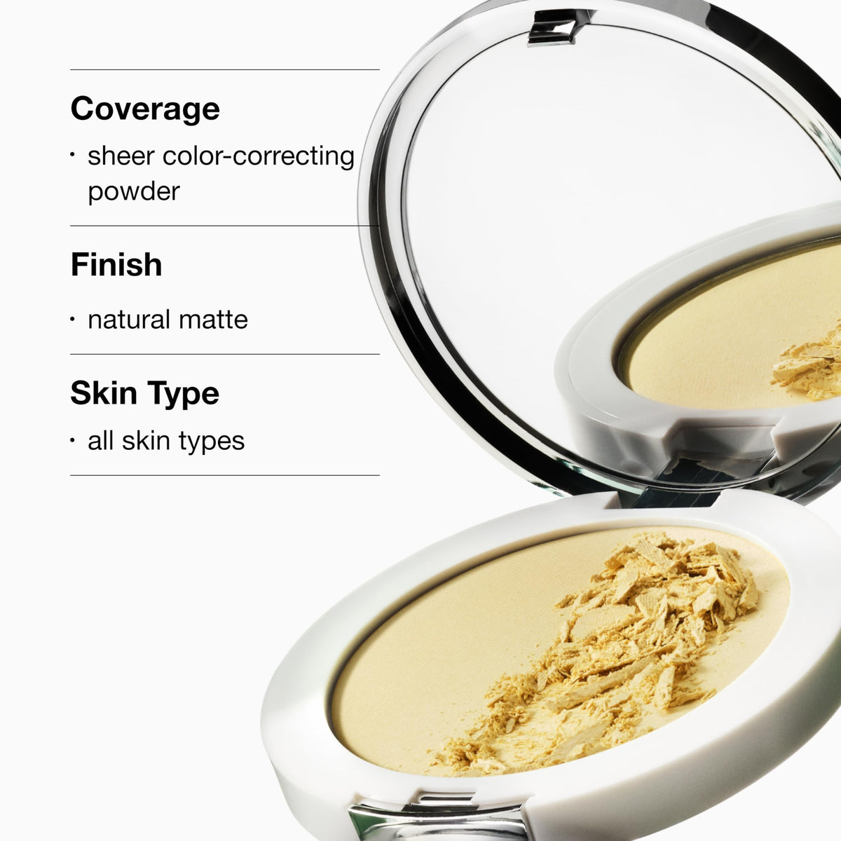 Clinique powder texture close-up revealing fine mineral matte finish for smooth skin
