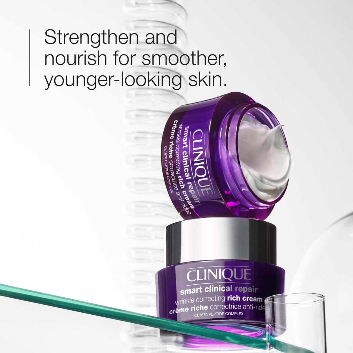 Clinique rich cream texture on spoon, brand emphasizes plush hydration