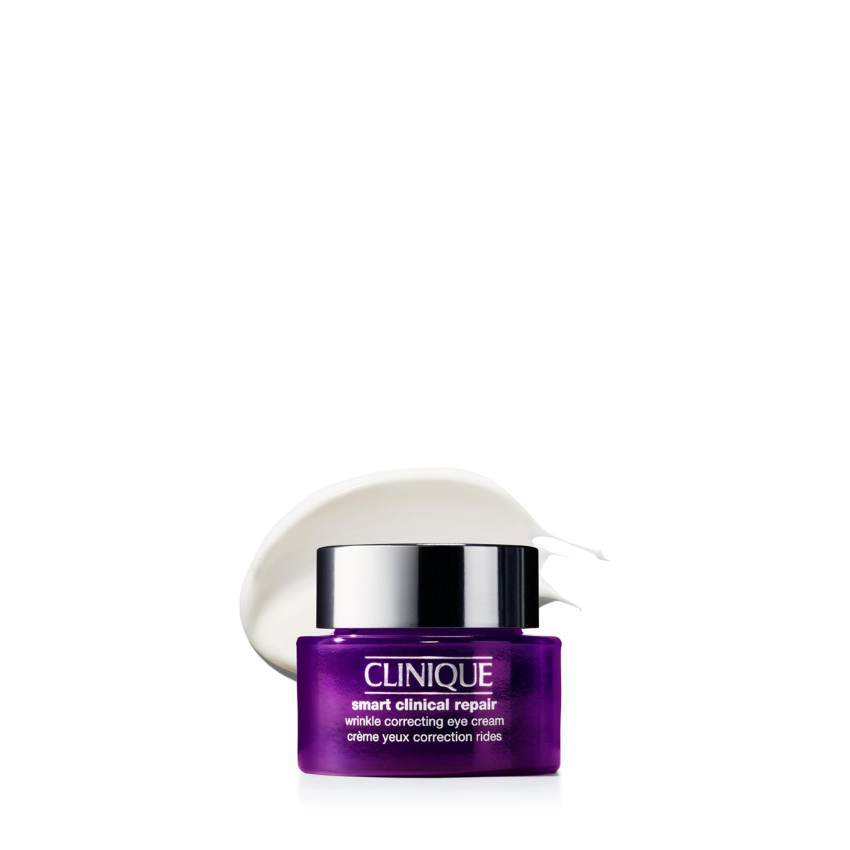 Clinique front packaging of Smart Clinical eye cream showing compact mini jar benefit travel-ready
