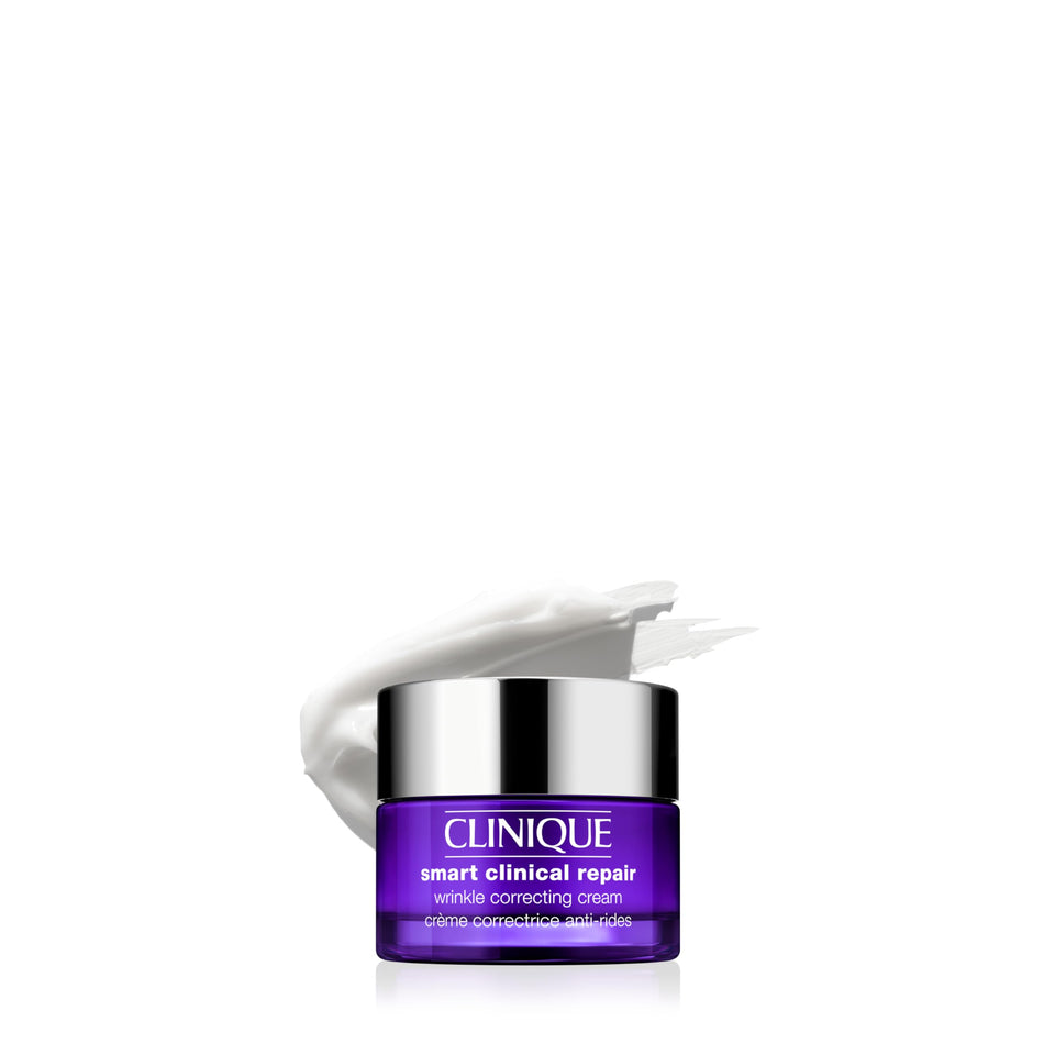 Clinique front packaging of Smart Clinical Repair mini shows compact travel benefit