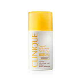 Clinique front packaging showing SPF 50 mineral sunscreen for clarity and protection