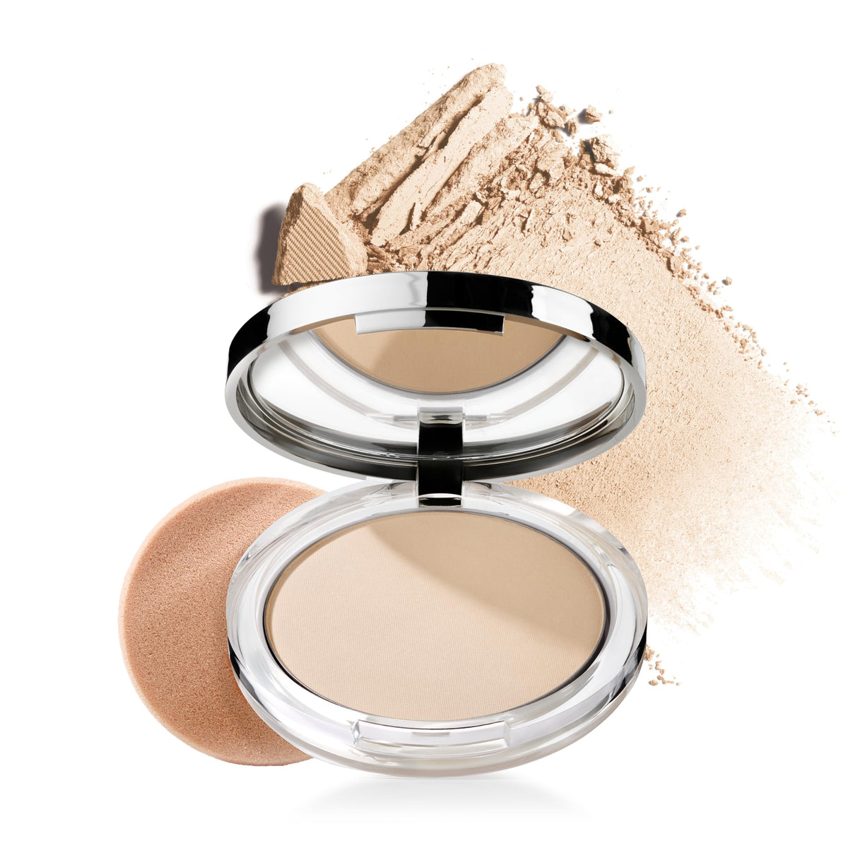 Clinique compact front view showing sleek packaging and travel-ready design benefit