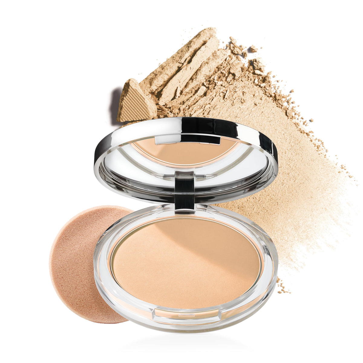 Clinique compact front view showing slim case and mirror for travel convenience