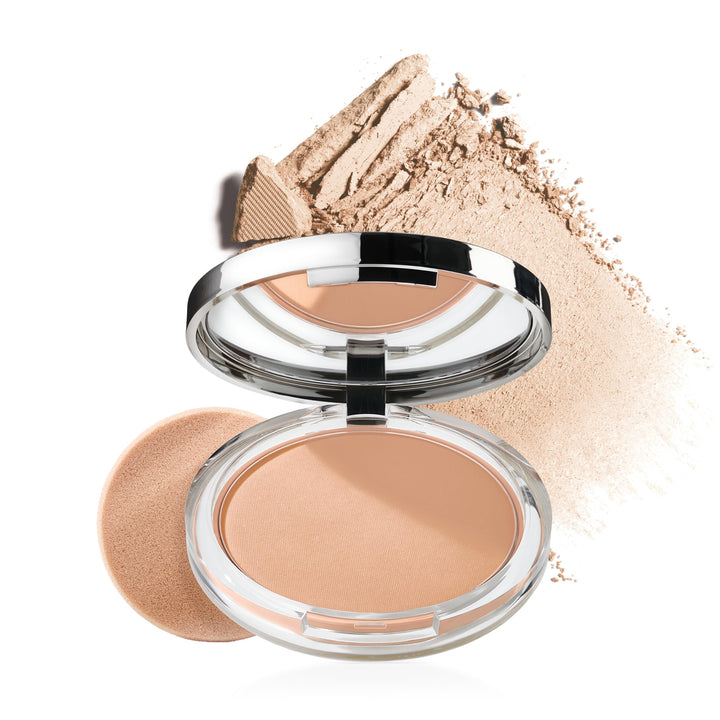 Clinique compact front view showing sleek case and shade for easy carry benefit