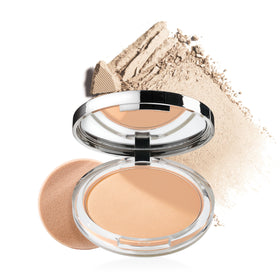 Clinique compact front view showing clean matte finish and case benefit