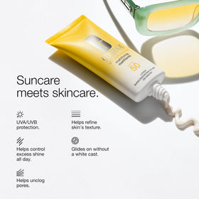 Clinique sunscreen texture on pump demonstrating lightweight absorption benefit