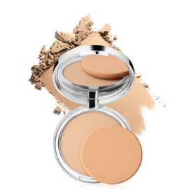 Clinique Superpowder compact front view showing neutral medium shade and applicator for easy touch-ups
