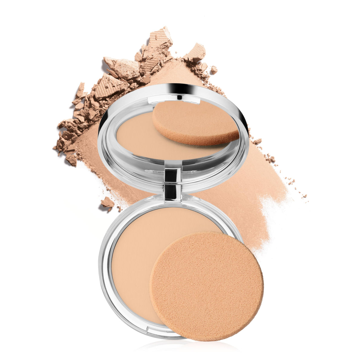 Clinique Superpowder front compact showing packaging and convenient applicator for on-the-go touch-ups