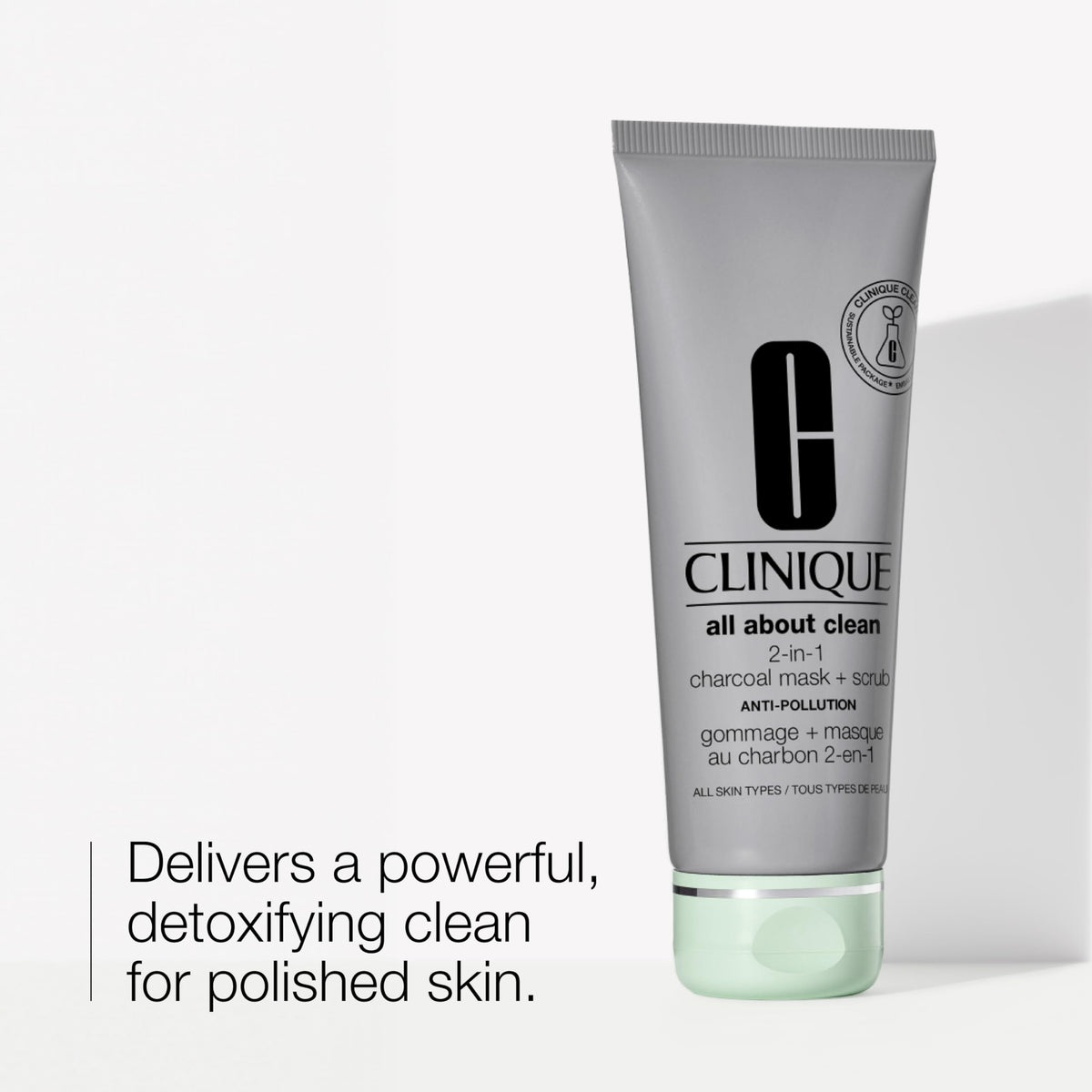 Clinique close-up of charcoal clay texture showing fine particles for effective detoxifying action