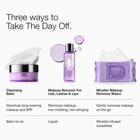 Clinique travel-ready pouch with bottle, benefit of compact makeup removal on the go