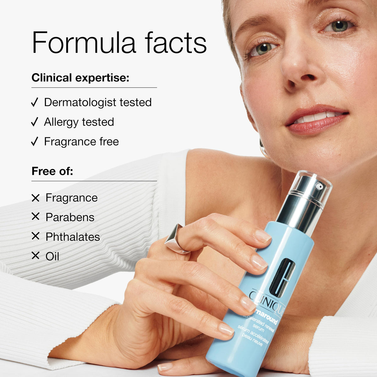 Clinique bottle against white background showing glass packaging and modern look