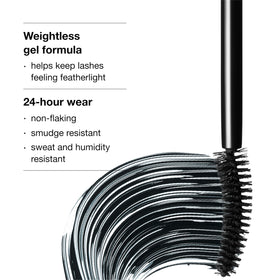 Clinique tubing mascara texture swipe illustrating weightless gel and non-flaking finish