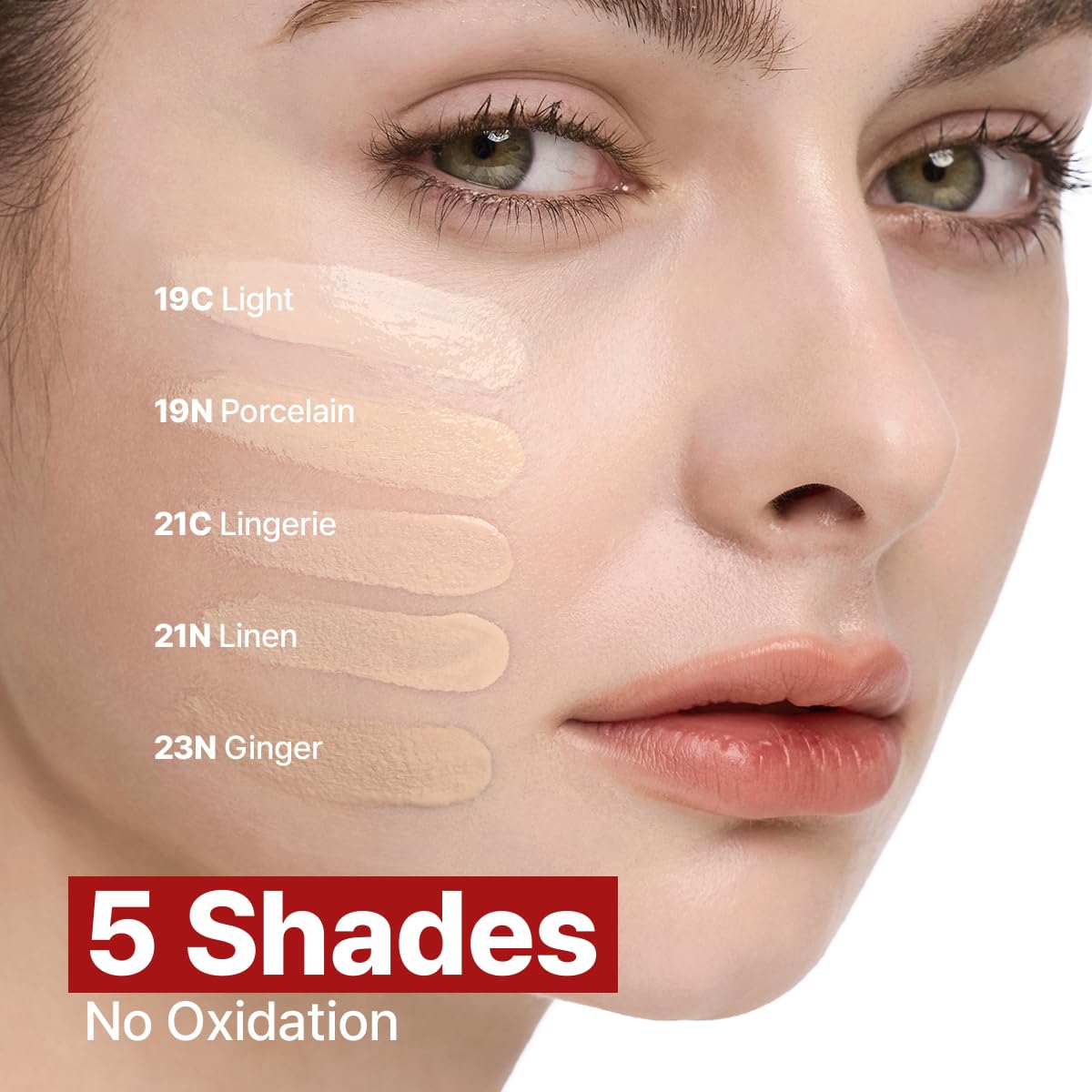 CLIO PROFESSIONAL before and after half-face comparison showing blemish coverage and flawless result benefit