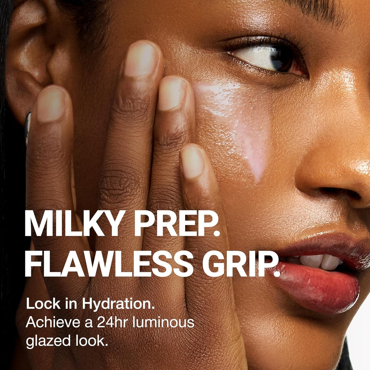 CLIO close-up of milky essence texture highlighting fast absorption benefit