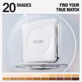 CLIO PROFESSIONAL puff pressing cushion close-up, demonstrates easy buildable coverage