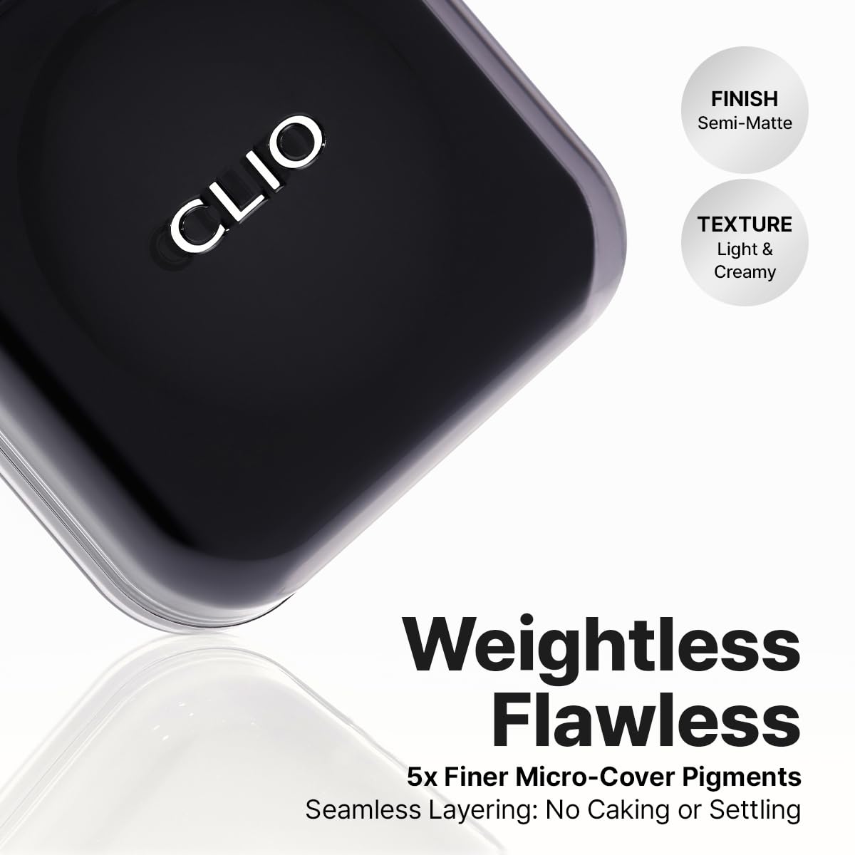CLIO PROFESSIONAL texture swipe on skin showing creamy coverage and flawless finish