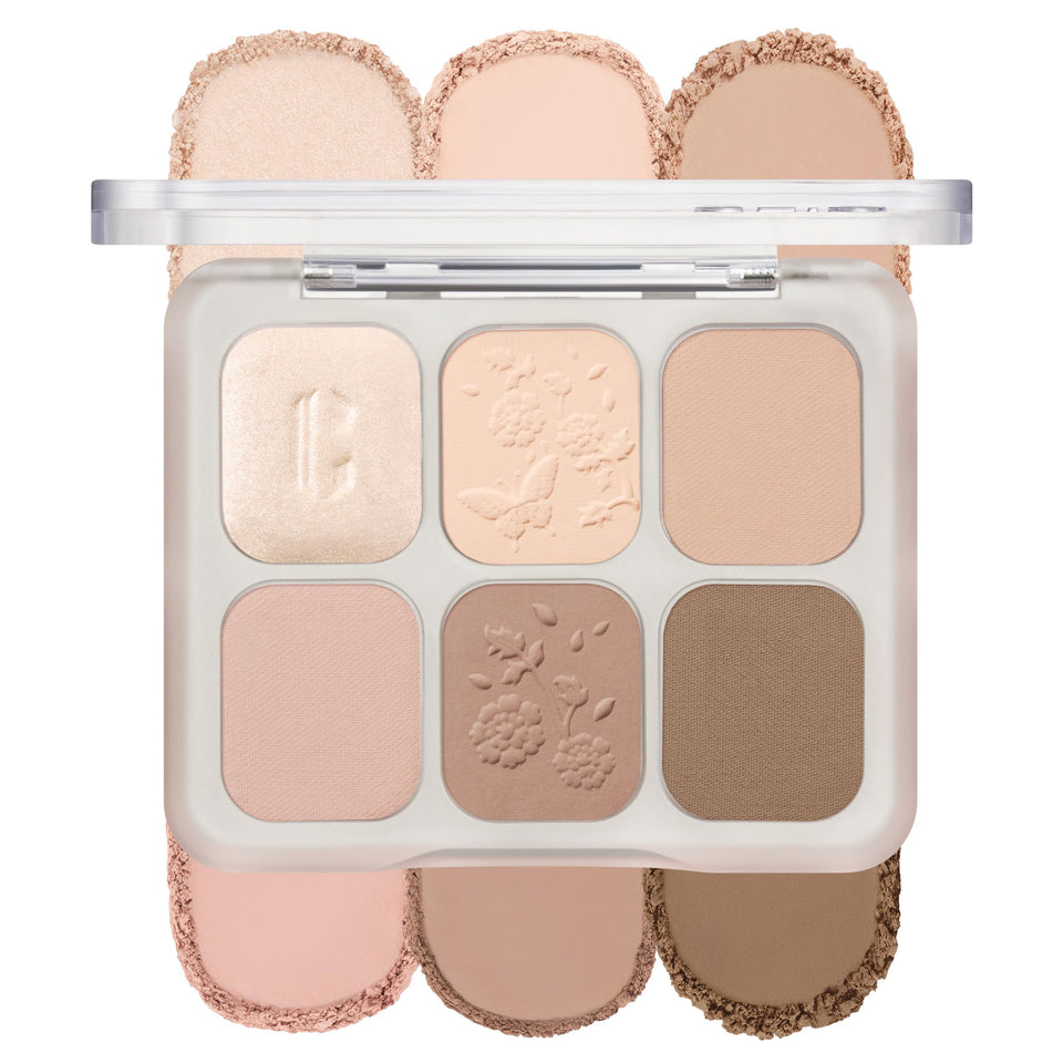 CLIO PROFESSIONAL front-open palette showing six beige shades and compact design for travel