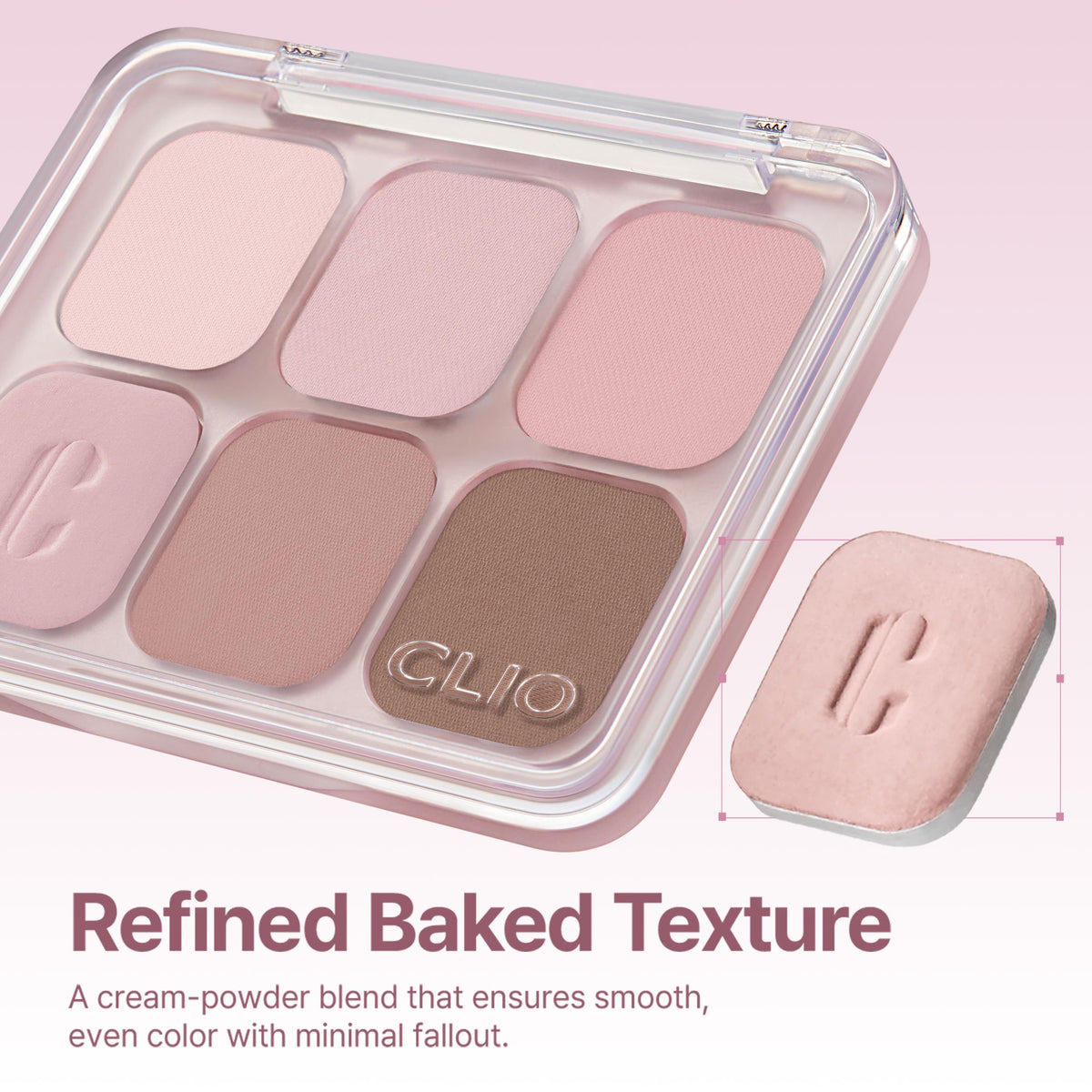 CLIO PROFESSIONAL close-up of baked cream-powder texture showing smooth blendability