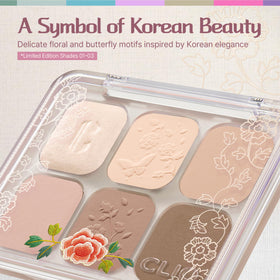 CLIO PROFESSIONAL swatches on skin showing creamy baked powder texture and blendability