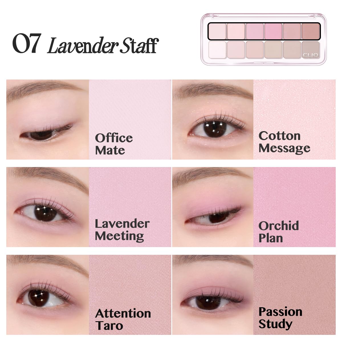 CLIO PROFESSIONAL model wearing a natural daytime eye using palette shades