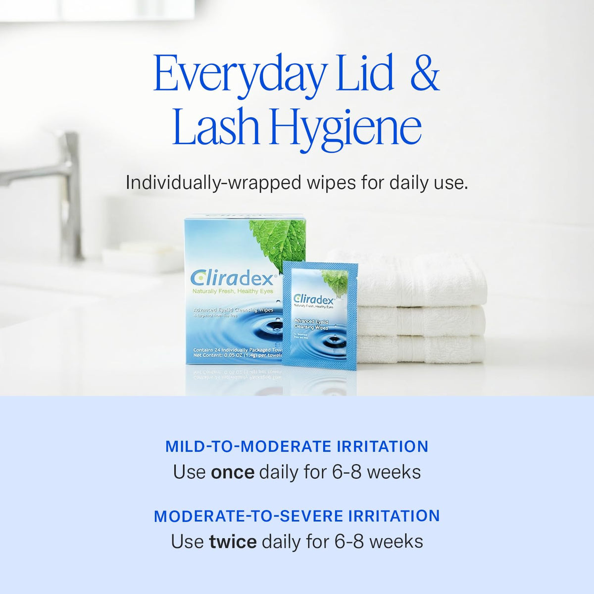 Cliradex open pack with wipe being dispensed for single-use hygiene