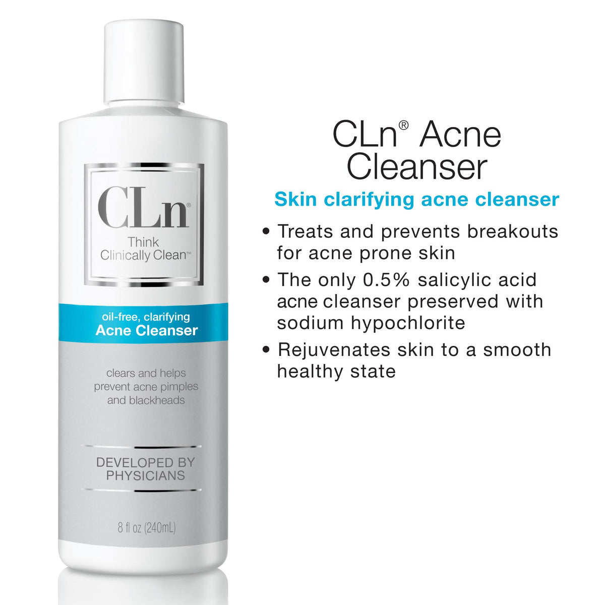 CLn bottle in hand to show 8 fl oz size and travel-friendly benefit