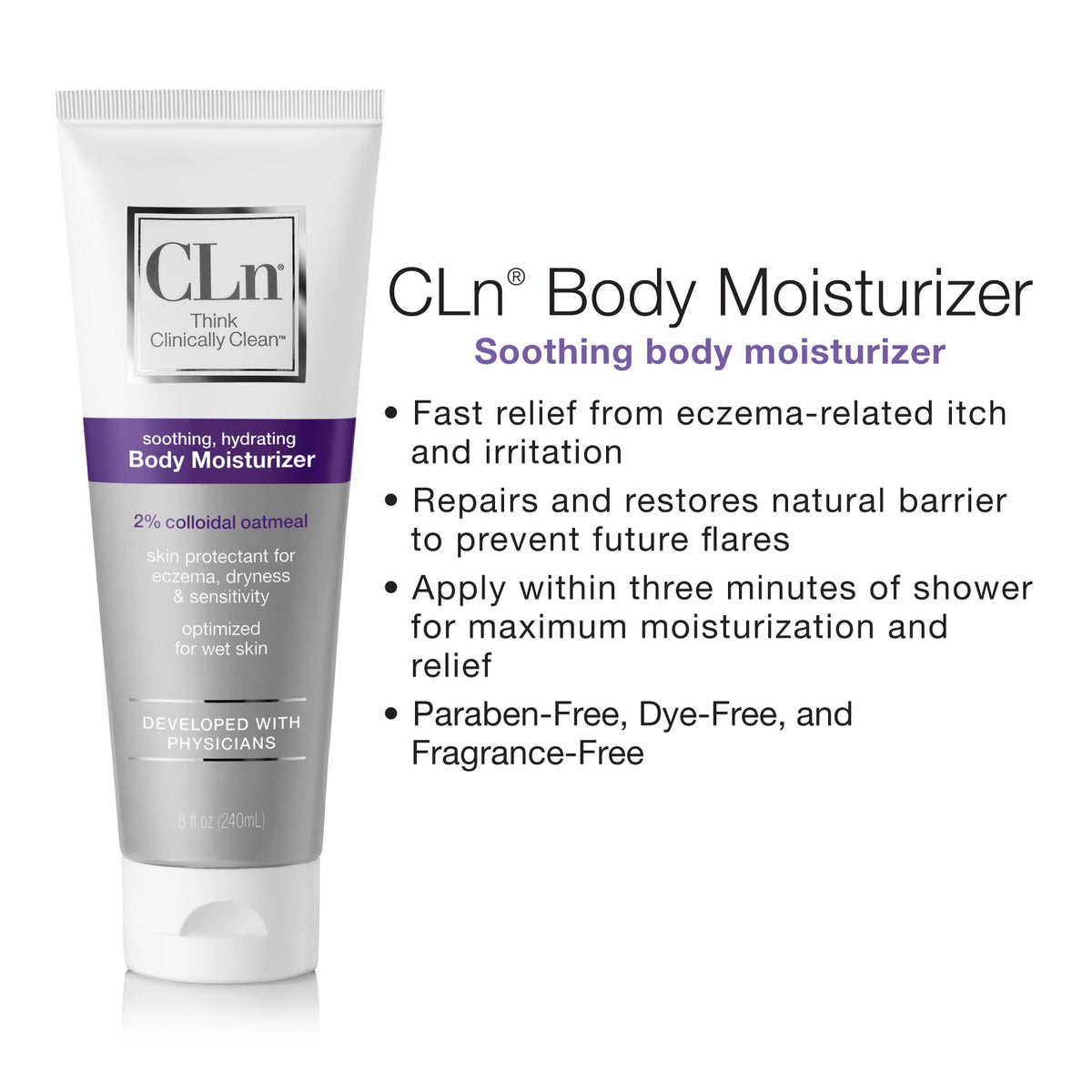 CLn applying moisturizer to forearm showing immediate smoothing effect