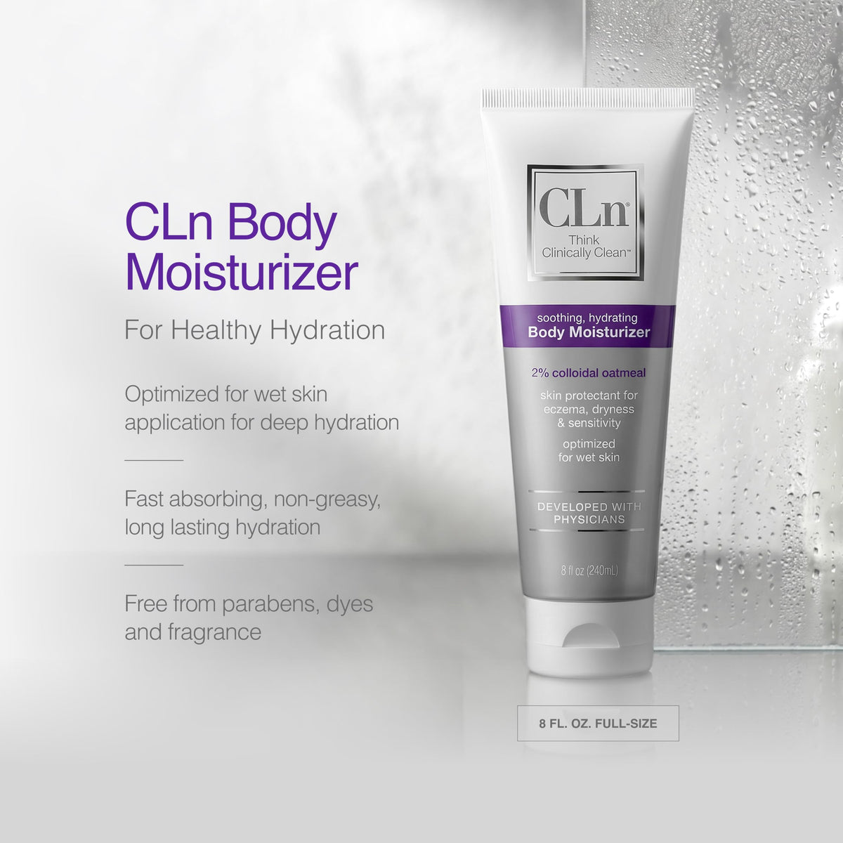 CLn bottle in hand demonstrating 8 fl oz size and travel-friendly benefit