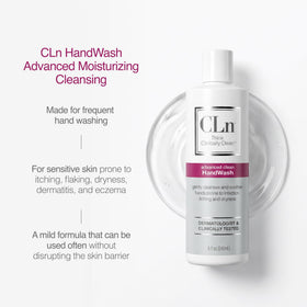 CLn handwash on bathroom sink emphasizing everyday clinical-grade cleansing benefit